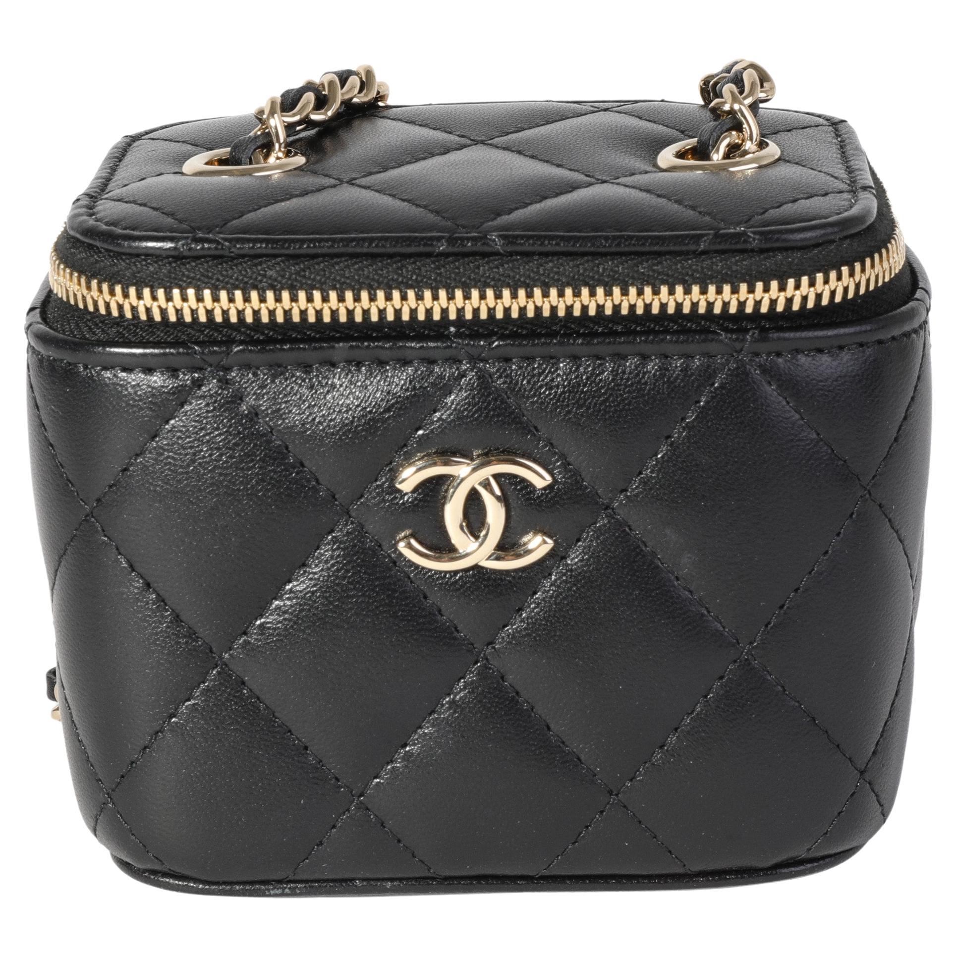 Chanel Black Quilted Lambskin Mini Vanity Case with Chain For Sale