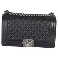 Chanel Black Quilted Lambskin Old Medium Boy Bag