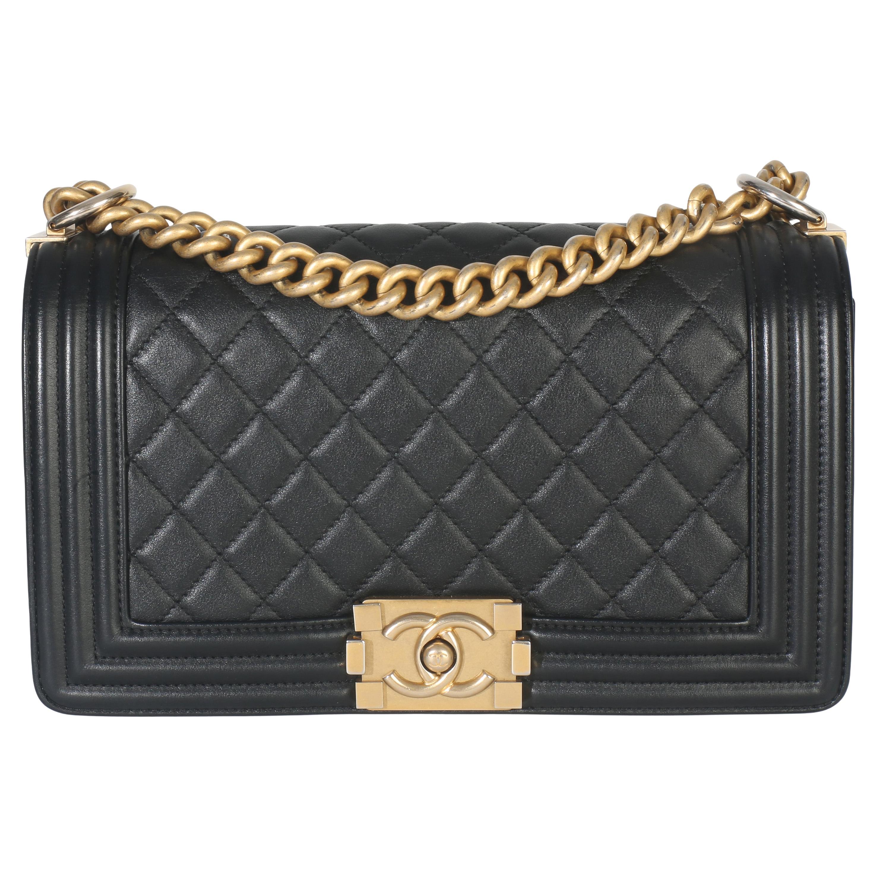 Chanel Black Quilted Lambskin Old Medium Boy Bag