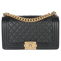 Chanel Black Quilted Lambskin Old Medium Boy Bag