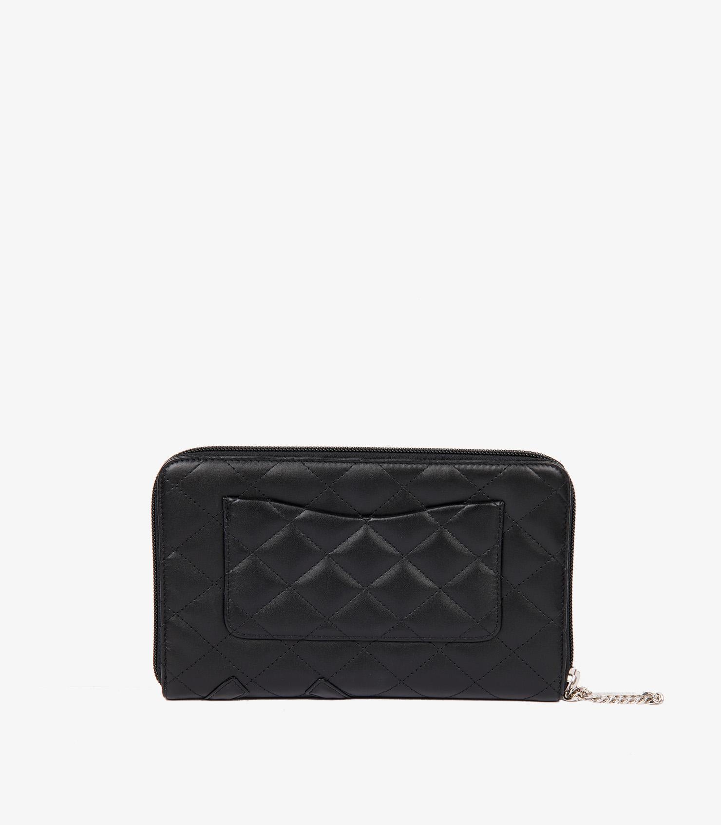 Chanel Black Quilted Lambskin & Patent Leather Cambon Long Zipped Wallet In Excellent Condition In Bishop's Stortford, Hertfordshire