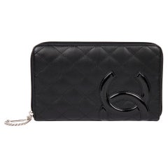 Chanel Black Quilted Lambskin & Patent Leather Cambon Long Zipped Wallet