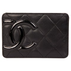 Chanel BLACK QUILTED LAMBSKIN & PATENT LEATHER LIGNE CAMBON CARDHOLDER