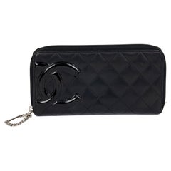 Chanel BLACK QUILTED LAMBSKIN & PATENT LEATHER LIGNE CAMBON LONG WALLET
