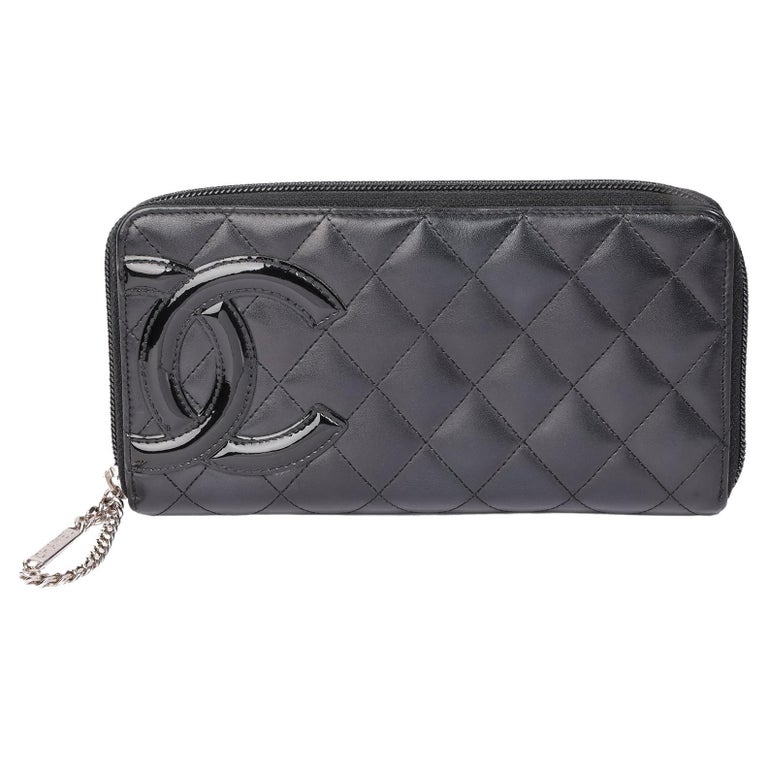 Chanel Black Quilted Lambskin and Patent Leather Ligne Cambon Long Wallet  For Sale at 1stDibs