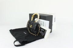 Chanel Black Quilted Lambskin Pearl Bracelet  Mini Chain Flap 923ca99