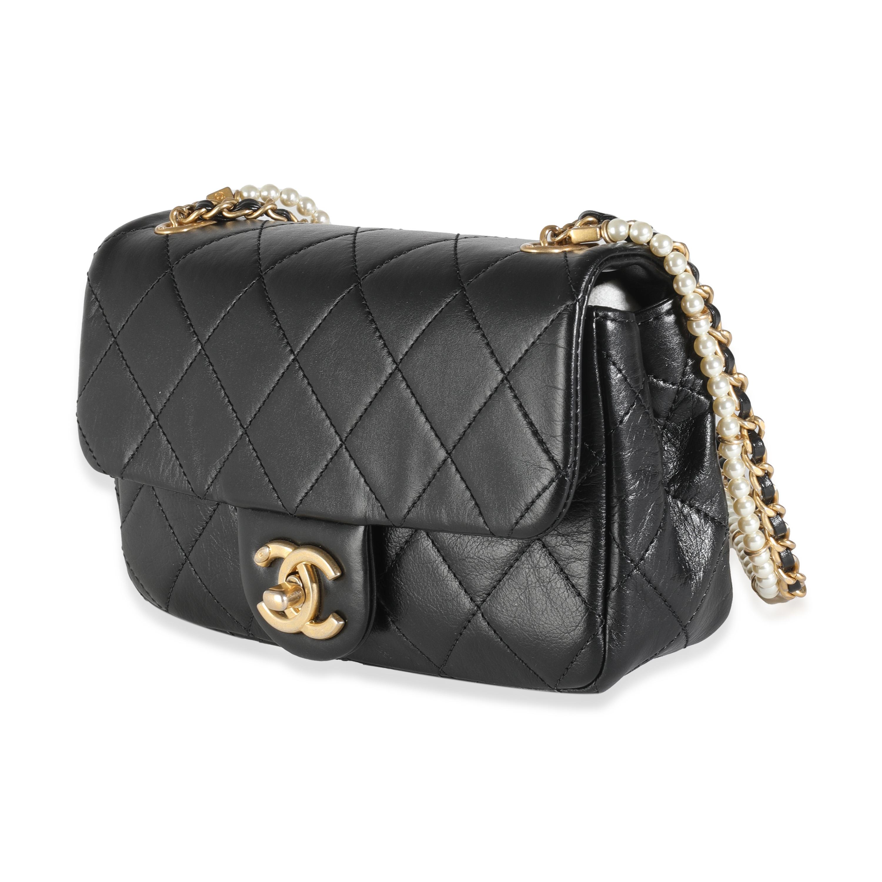 Women's or Men's Chanel Black Quilted Lambskin Pearl Chain Mini Flap Bag For Sale