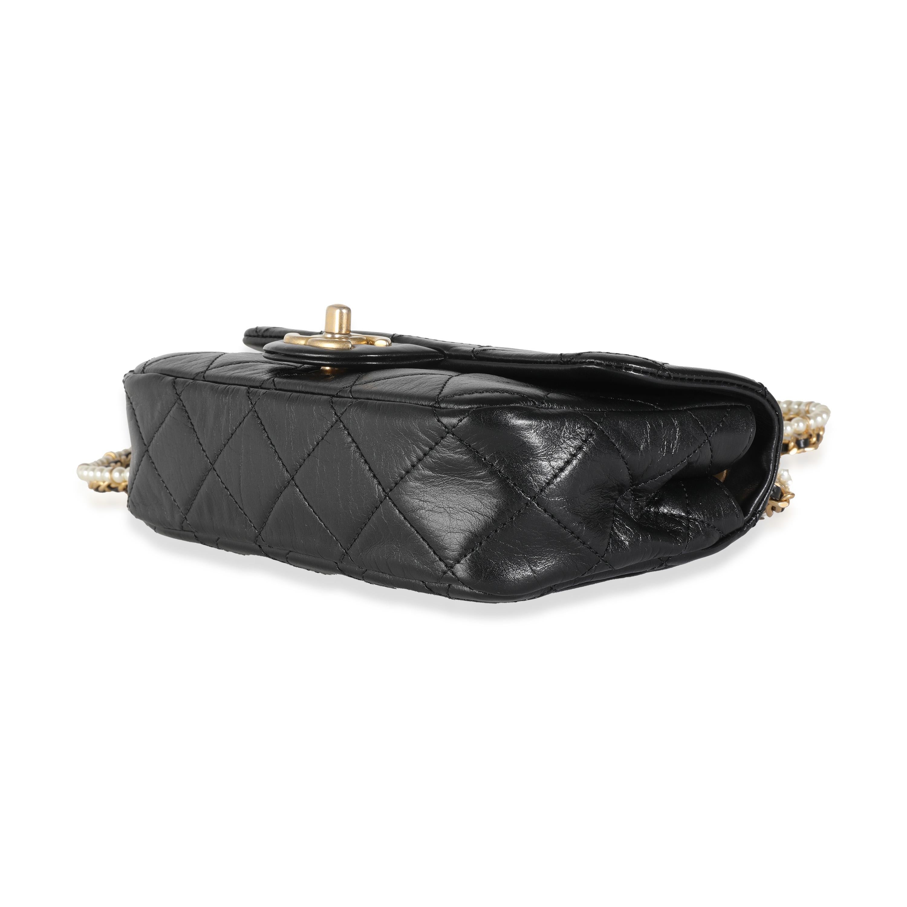 Chanel Black Quilted Lambskin Pearl Chain Mini Flap Bag For Sale 1