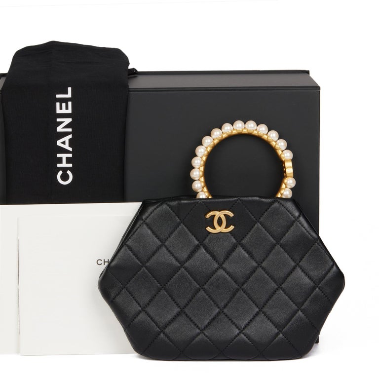 CHANEL Black Quilted Lambskin Pearl Handle Clutch at 1stDibs