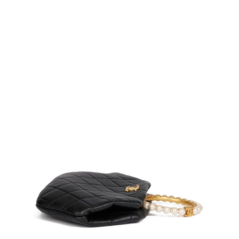 CHANEL Black Quilted Lambskin Pearl Handle Clutch at 1stDibs