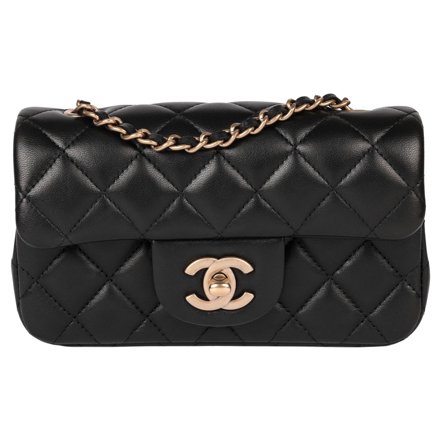 Chanel Black Quilted Lambskin Rectangular Extra Mini Flap Bag For Sale at  1stDibs