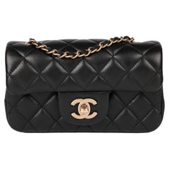 CHANEL So Black Small Classic Double Flap Black Pearly Lambskin RARE 23B