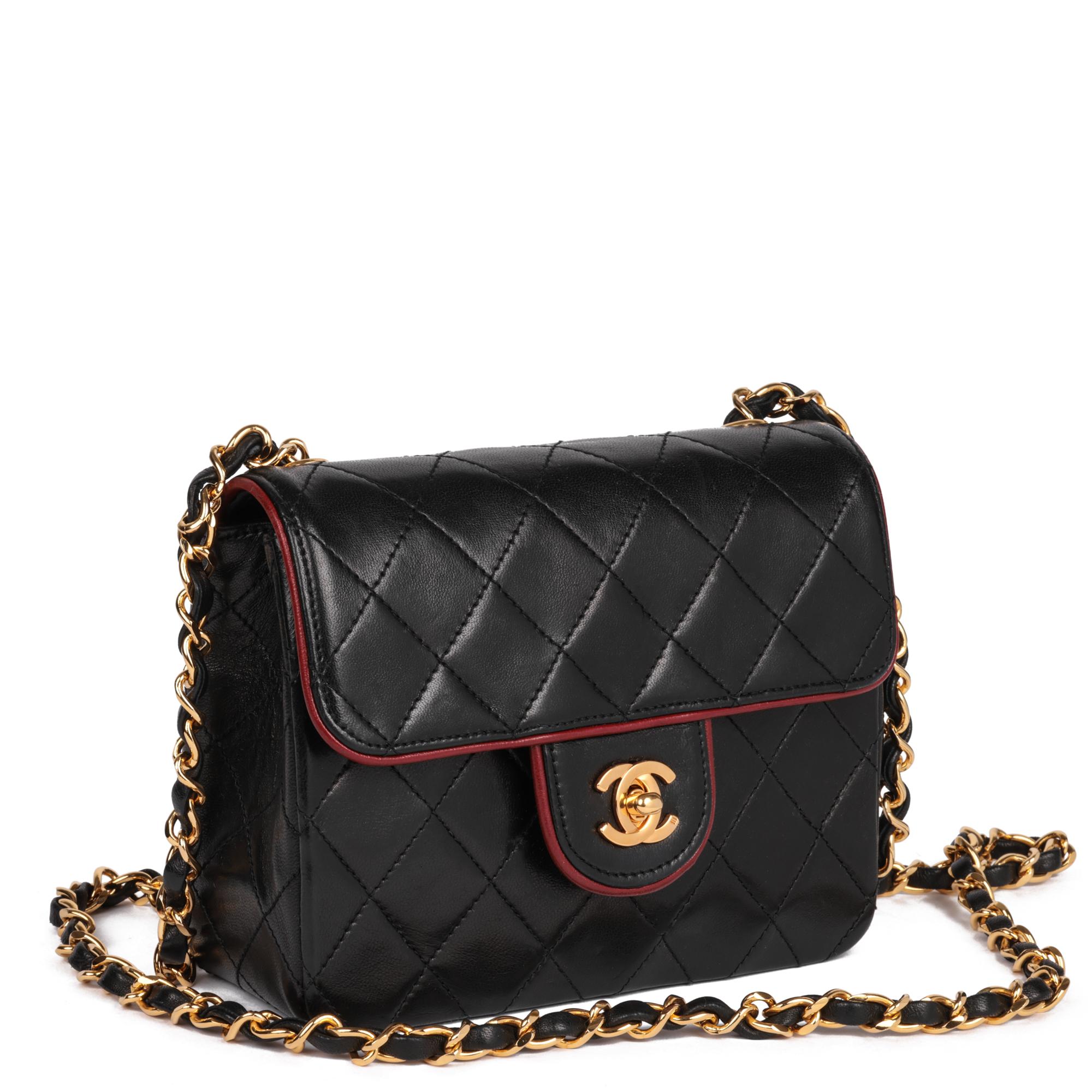 CHANEL
Black Quilted Lambskin & Red Trim Vintage Square Mini Flap Bag

Xupes Reference: HB5195
Serial Number: 1185021
Age (Circa): 1990
Accompanied By: Chanel Dust Bag, Authenticity Card
Authenticity Details: Authenticity Card, Serial Sticker (Made