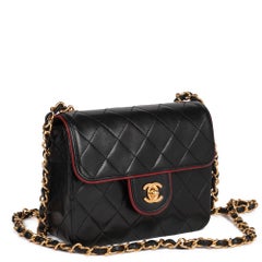 CHANEL Black Quilted Lambskin & Red Trim Vintage Square Mini Flap Bag