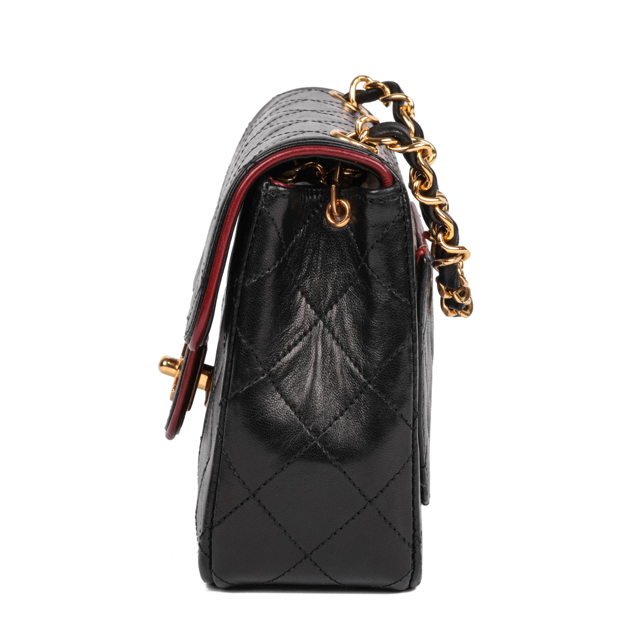 Women's CHANEL Black Quilted Lambskin & Red Trim Vintage Square Mini Flap Bag