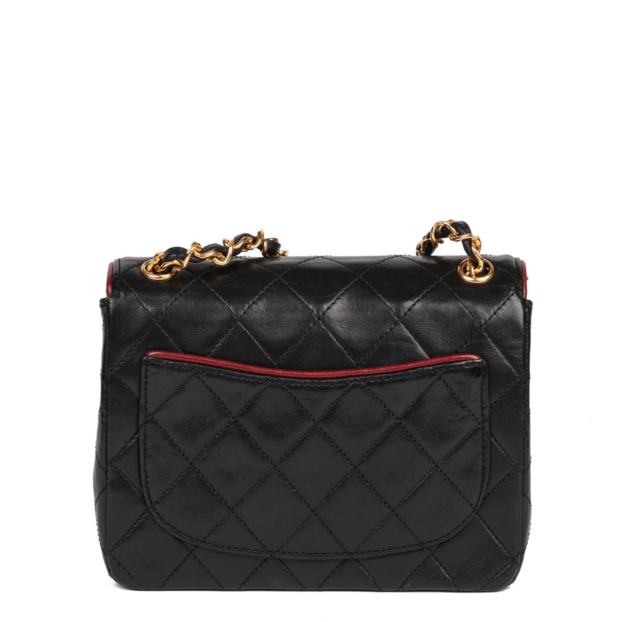 CHANEL Black Quilted Lambskin & Red Trim Vintage Square Mini Flap Bag 1