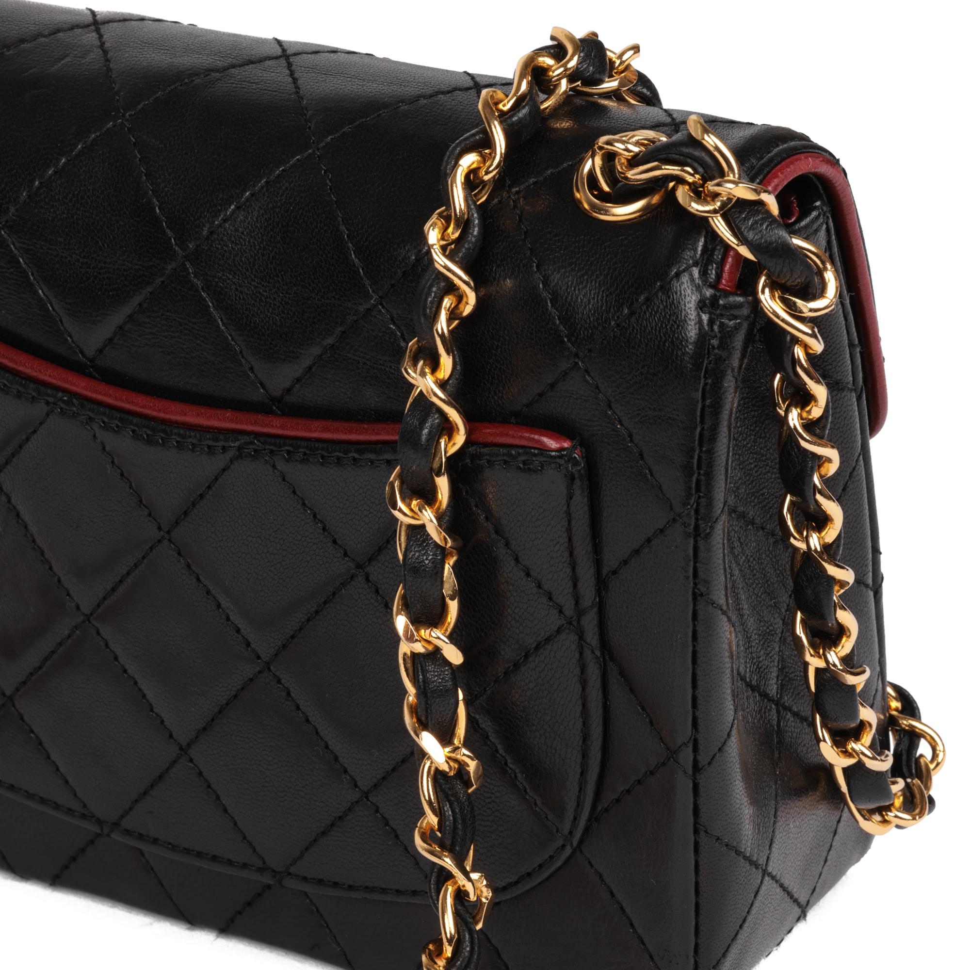 CHANEL Black Quilted Lambskin & Red Trim Vintage Square Mini Flap Bag 3