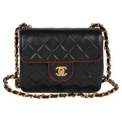 CHANEL Black Quilted Lambskin & Red Trim Retro Square Mini Flap Bag