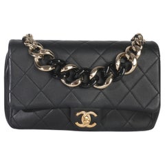 Chanel Black Quilted Lambskin Resin Elegant Chain Flap Bag