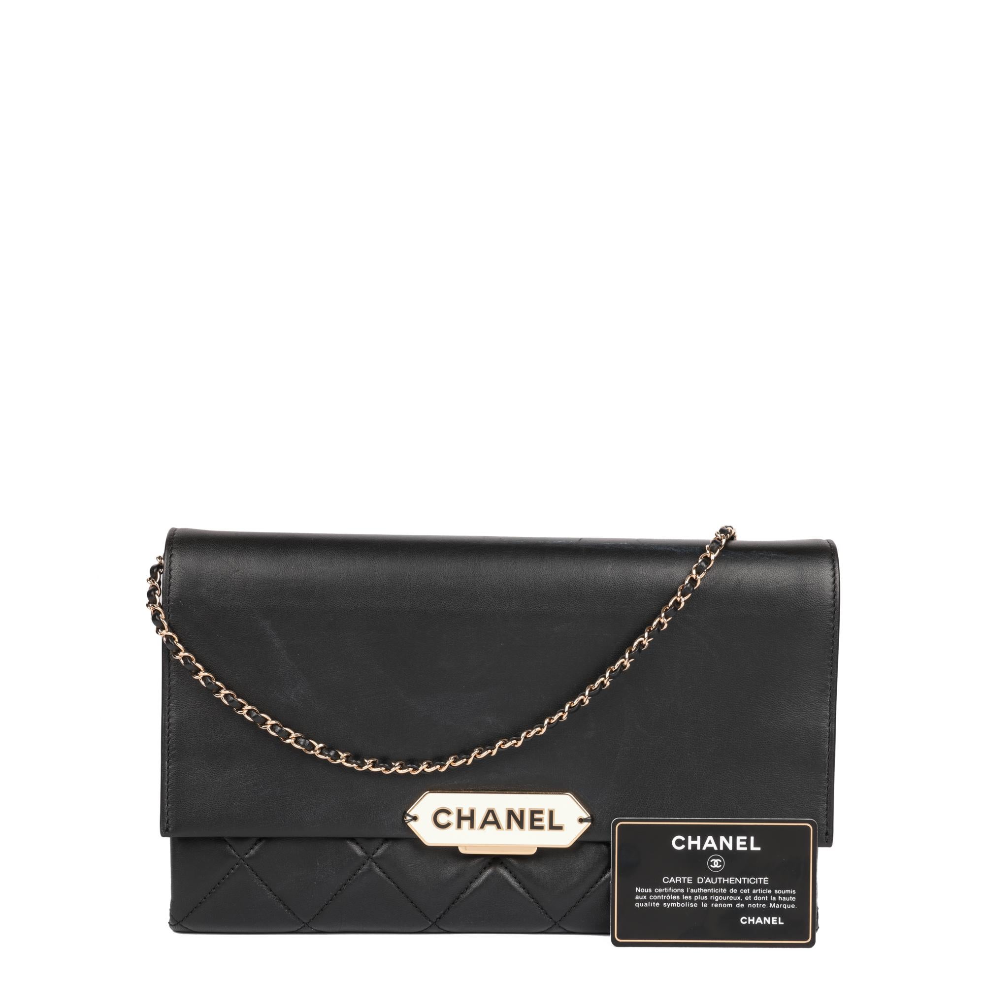 CHANEL Black Quilted Lambskin Retro Label Clutch-on-Chain COC 7