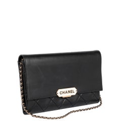 CHANEL Black Quilted Lambskin Retro Label Clutch-on-Chain COC