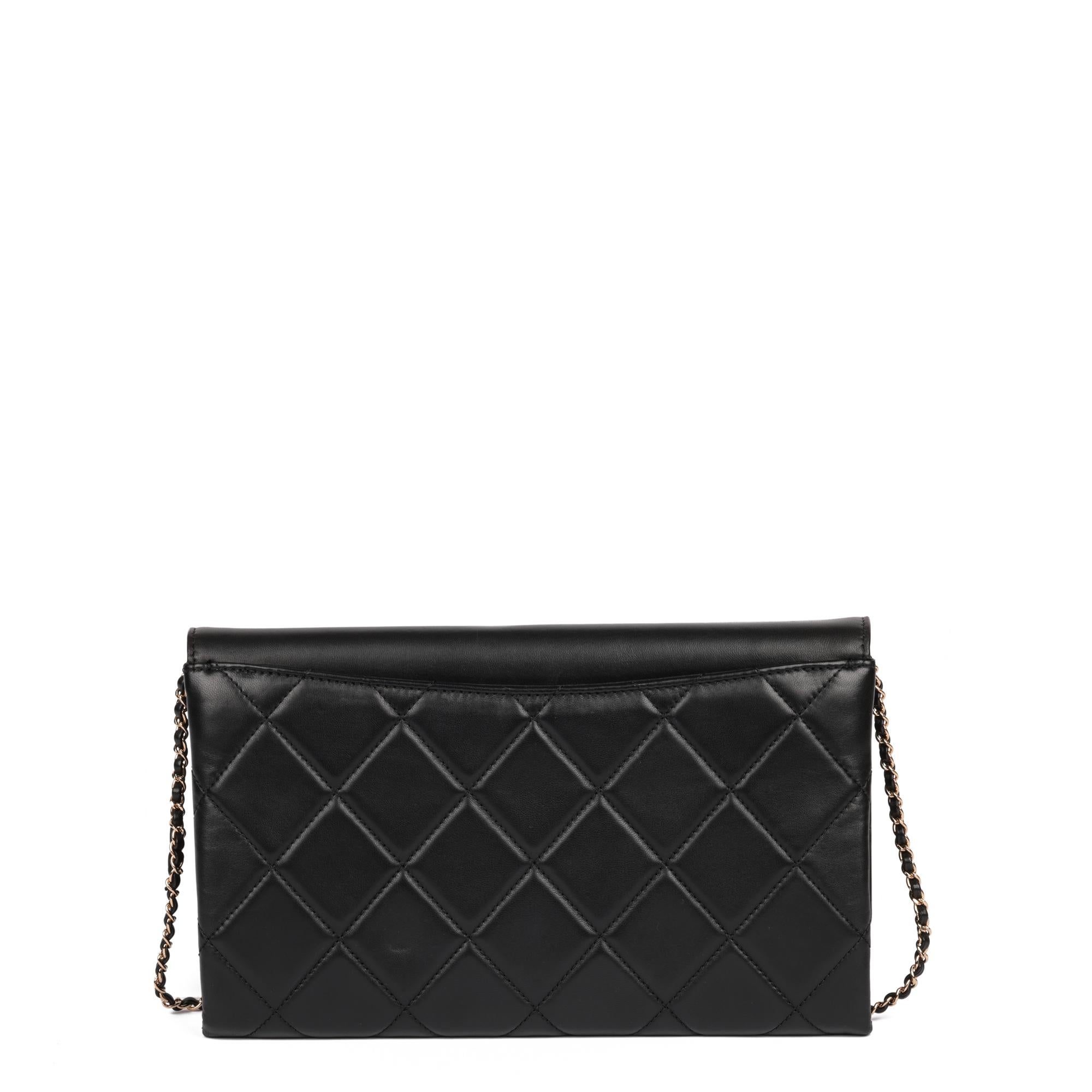 Women's CHANEL Black Quilted Lambskin Retro Label Clutch-on-Chain COC