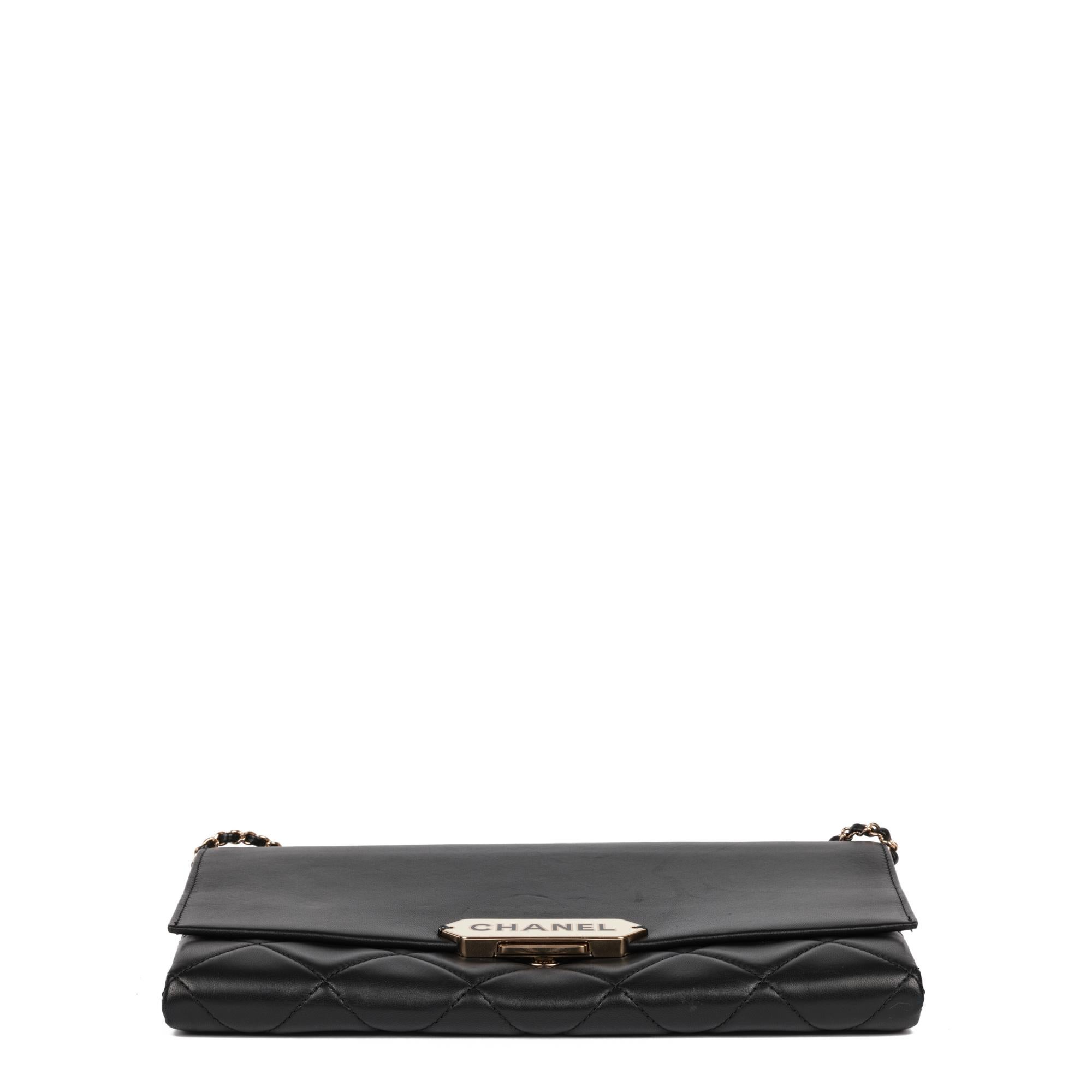 CHANEL Black Quilted Lambskin Retro Label Clutch-on-Chain COC 1
