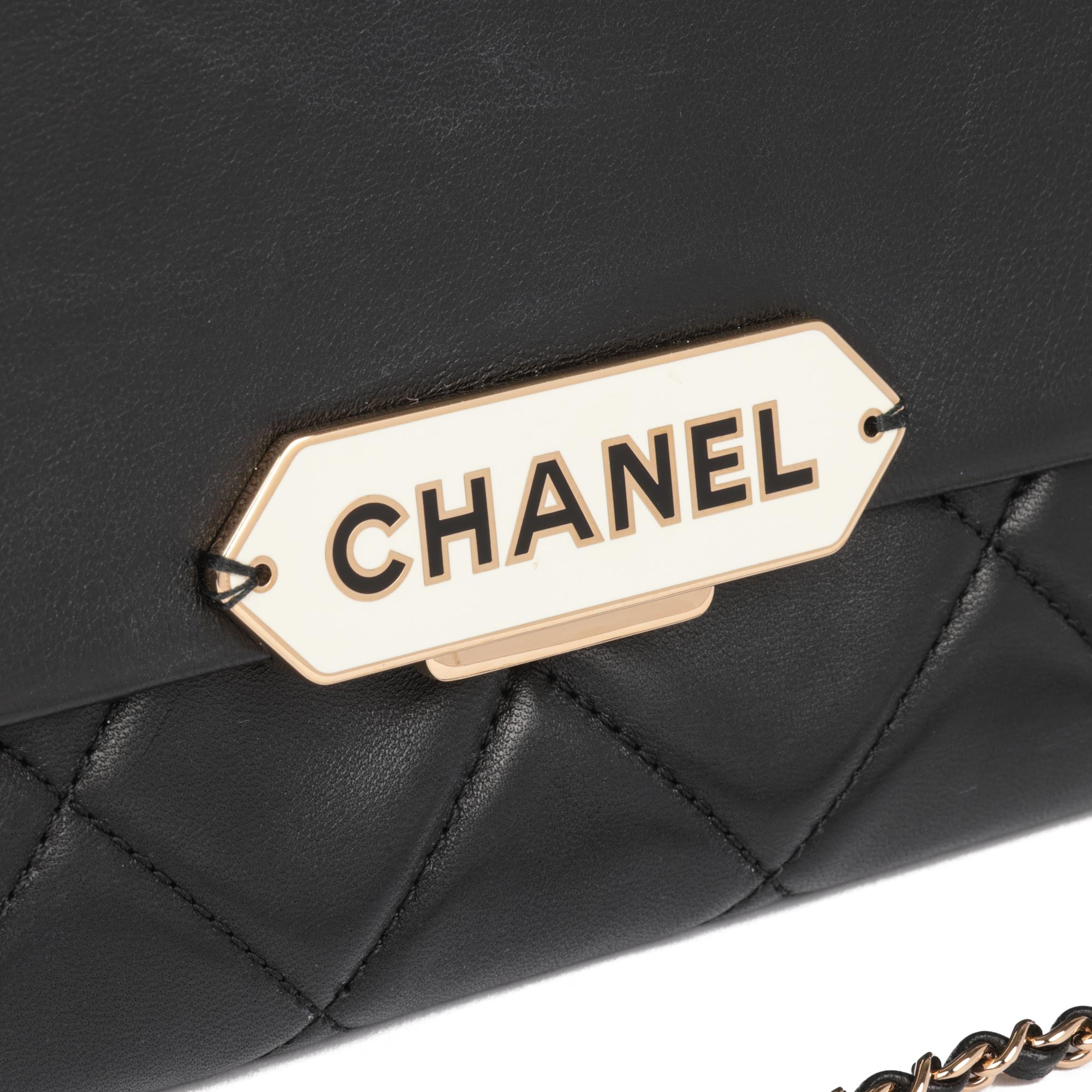 CHANEL Black Quilted Lambskin Retro Label Clutch-on-Chain COC 2