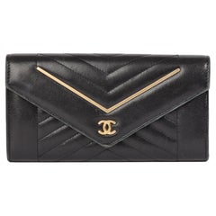Chanel Black Quilted Lambskin Reversed Chevron Long Wallet 