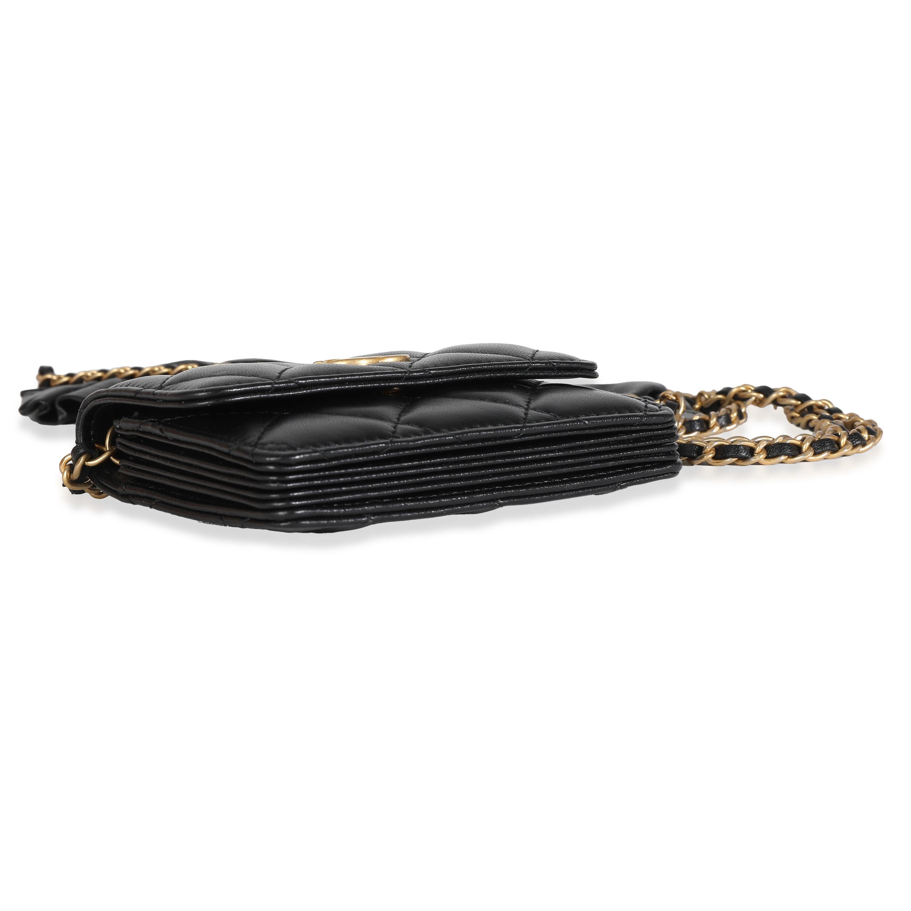Chanel Black Quilted Lambskin Ruffled Card Holder On Chain For Sale 1