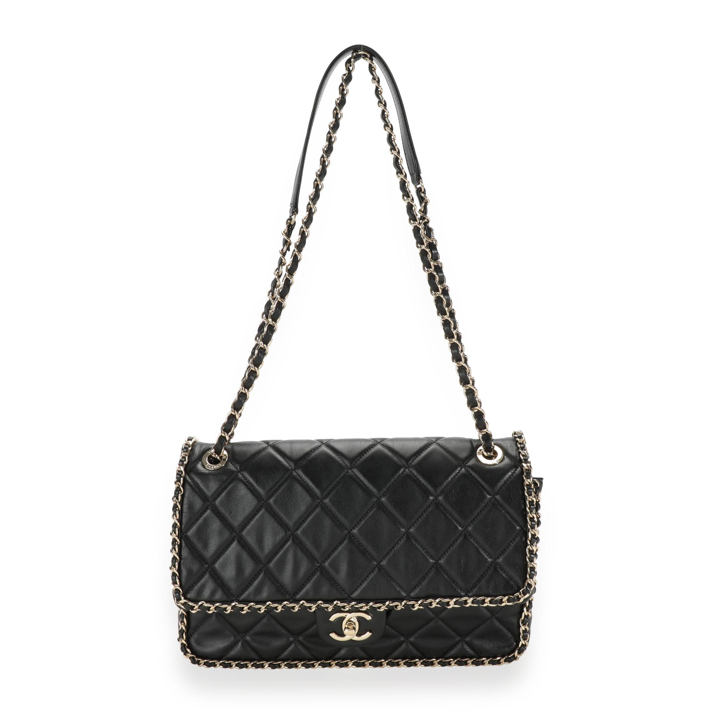 Chanel Black Quilted Lambskin Running Chain Flap Bag In Good Condition In New York, NY