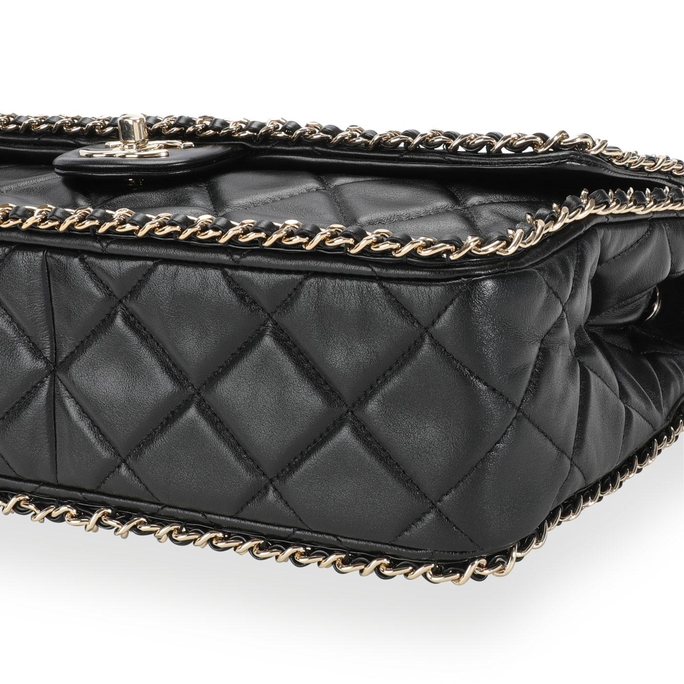 Women's Chanel Black Quilted Lambskin Running Chain Flap Bag