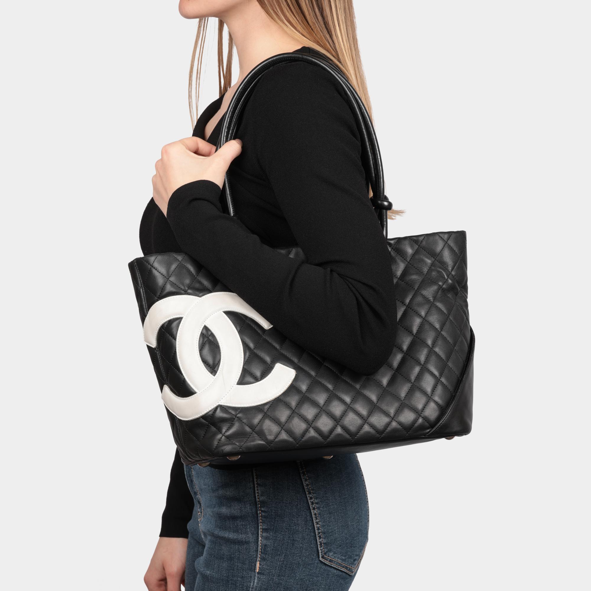 CHANEL Black Quilted Lambskin Small Cambon Tote Bag  9