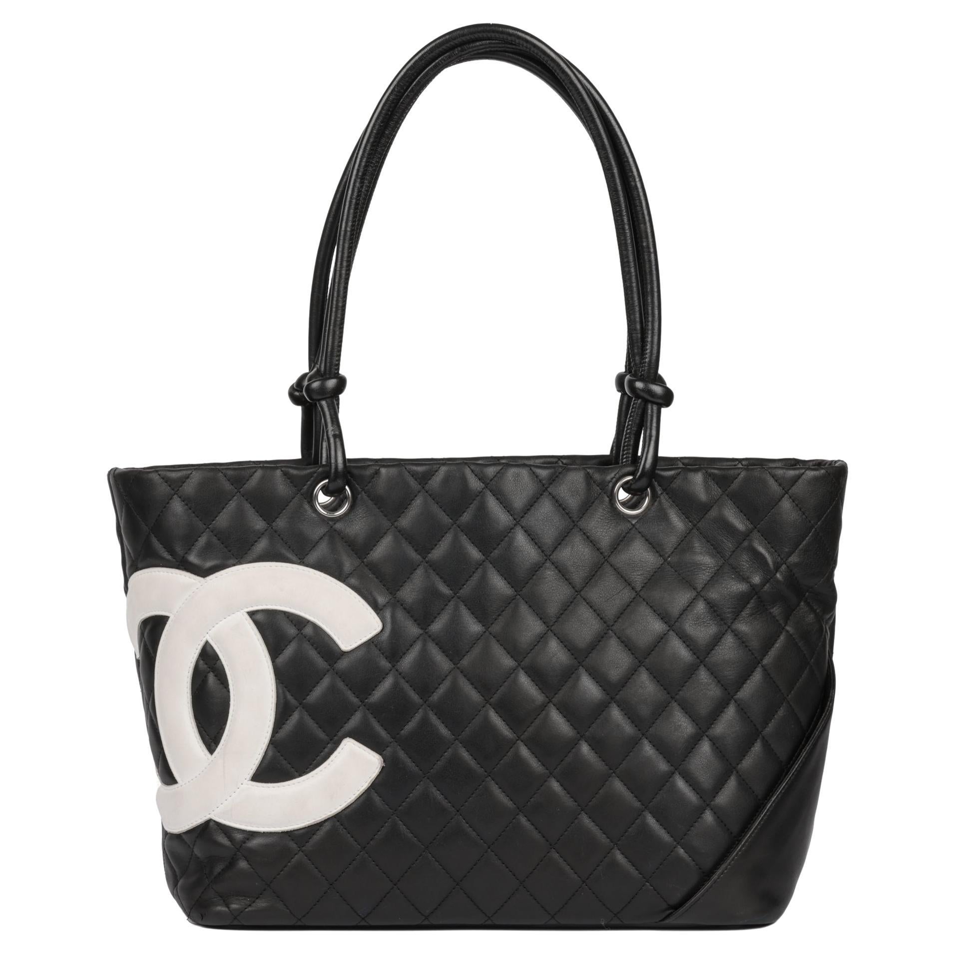 CHANEL Black Quilted Lambskin Small Cambon Tote Bag 