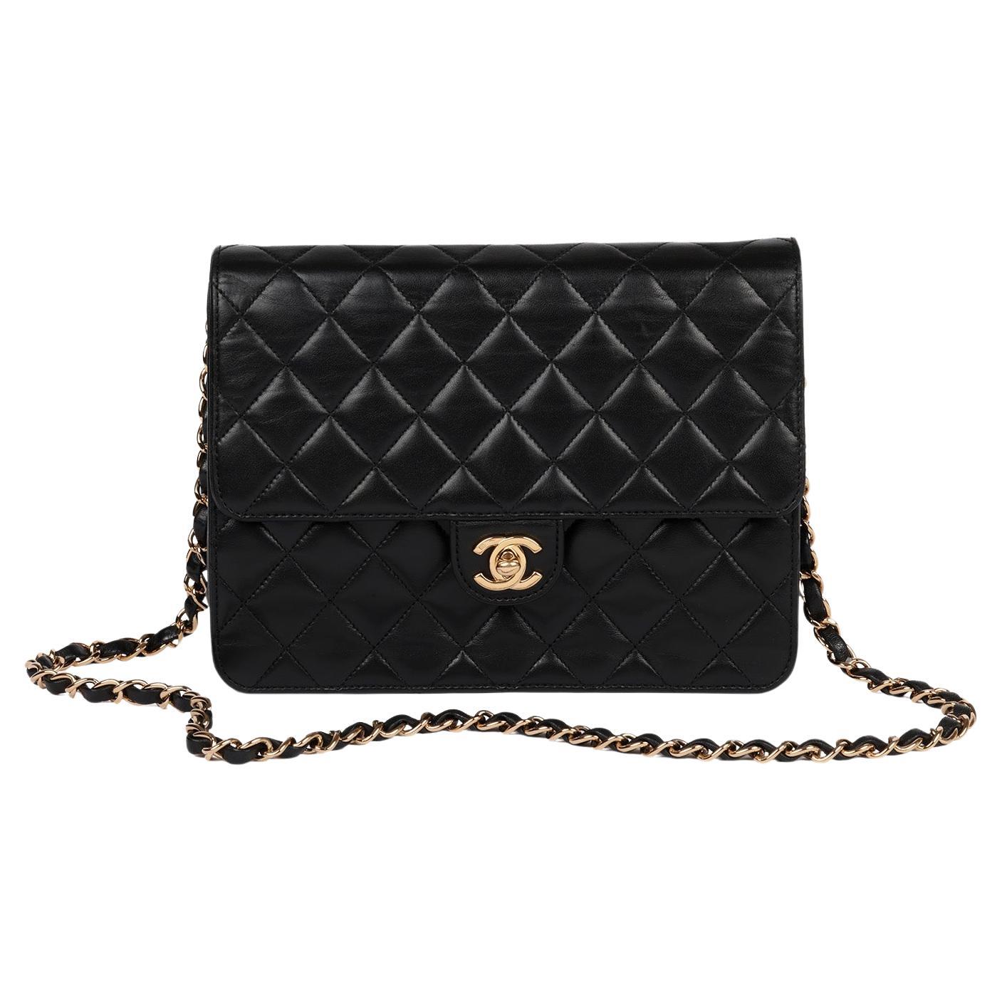 Chanel Black Quilted Lambskin Small Classic Single Flap Bag For Sale