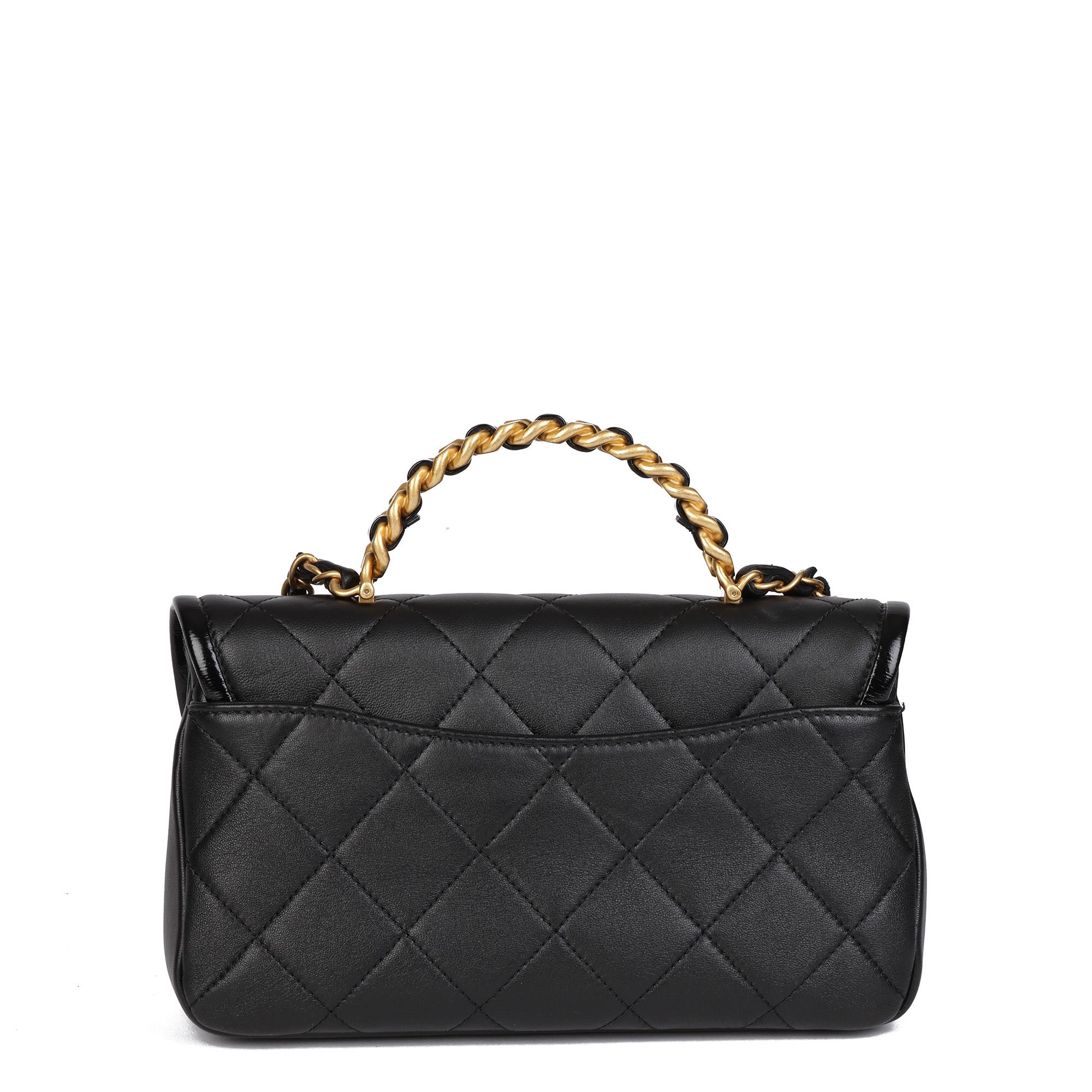 CHANEL Black Quilted Lambskin Small Classic Top Handle Flap Bag In Excellent Condition In Bishop's Stortford, Hertfordshire