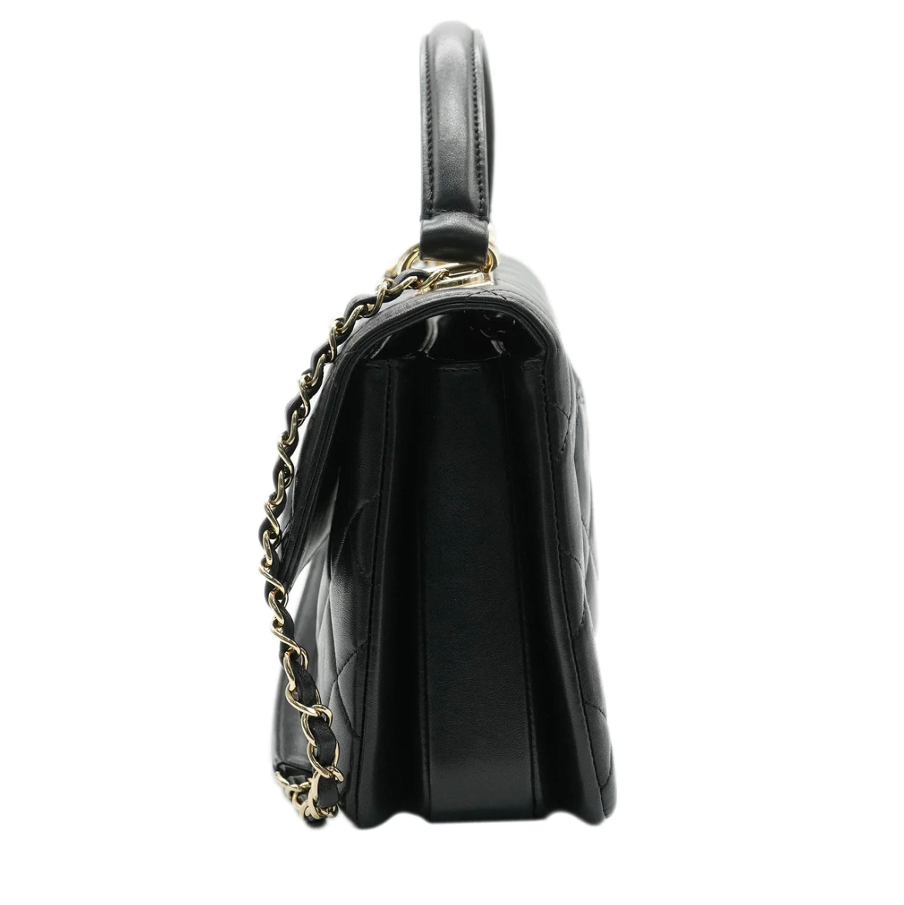 Chanel Black Quilted Lambskin Small Trendy CC Dual Handle Flap Bag In Excellent Condition In New York, NY