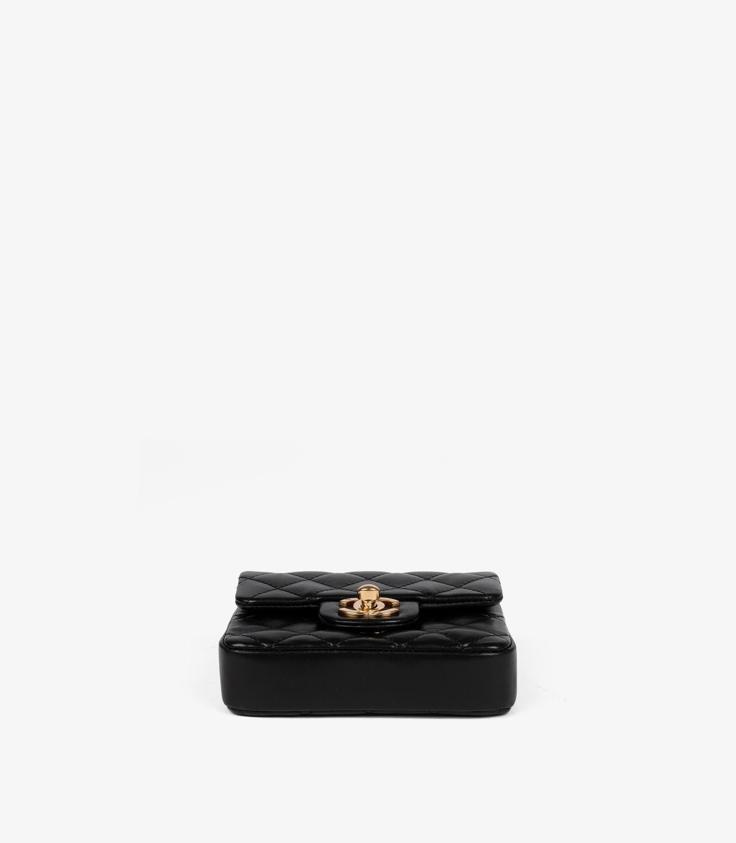 Chanel Black Quilted Lambskin Square Micro Flap Bag in vendita 2