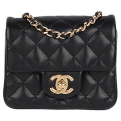 Used Chanel Black Quilted Lambskin Square Micro Flap Bag