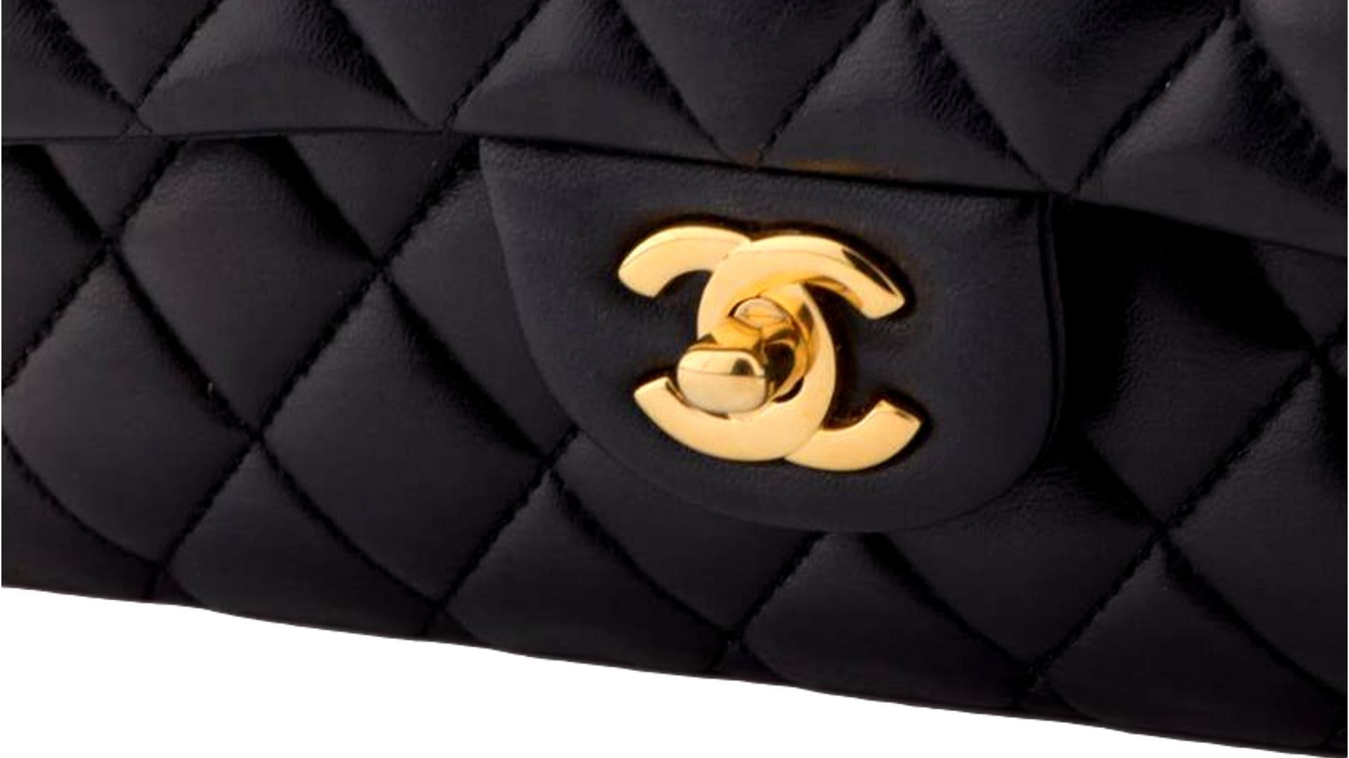 CHANEL Black Quilted Lambskin Timeless Classic Medium Double Flap Bag 1
