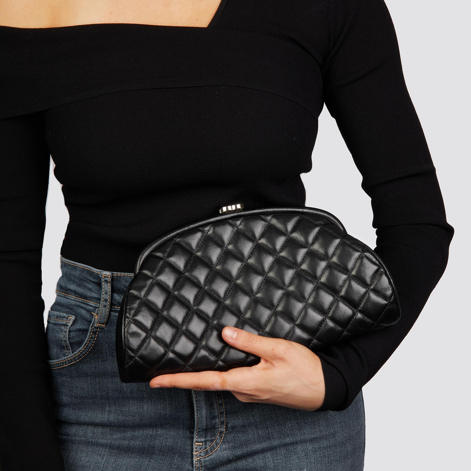 CHANEL Black Quilted Lambskin Timeless Clutch 9