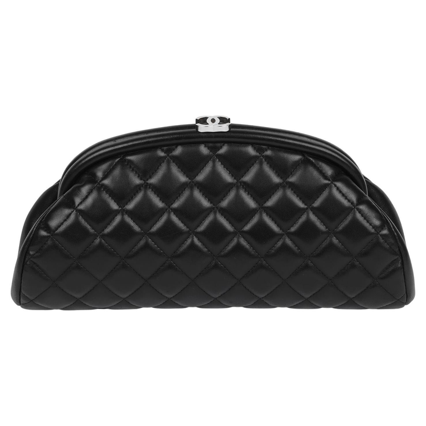 Chanel Black Quilted Lambskin Timeless Clutch For Sale
