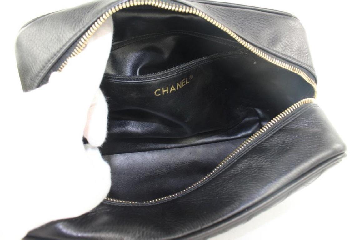 Chanel Schwarze gesteppte Lammfell-Kosmetiktasche/Kosmetiktasche 295cas513 Damen im Angebot