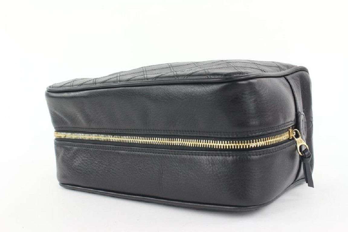 Chanel Black Quilted Lambskin Toiletry Pouch Cosmetic Bag 295cas513 In Good Condition For Sale In Dix hills, NY