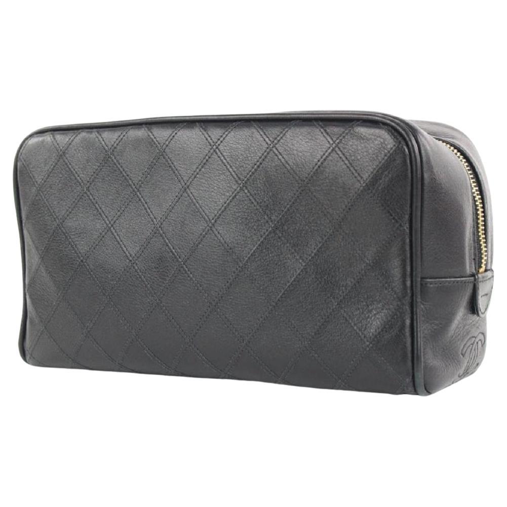 Chanel Black Quilted Lambskin Toiletry Pouch Cosmetic Bag 295cas513 For Sale