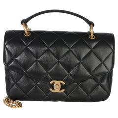 Chanel Black Quilted Lambskin Top Handle Envelope Flap Bag