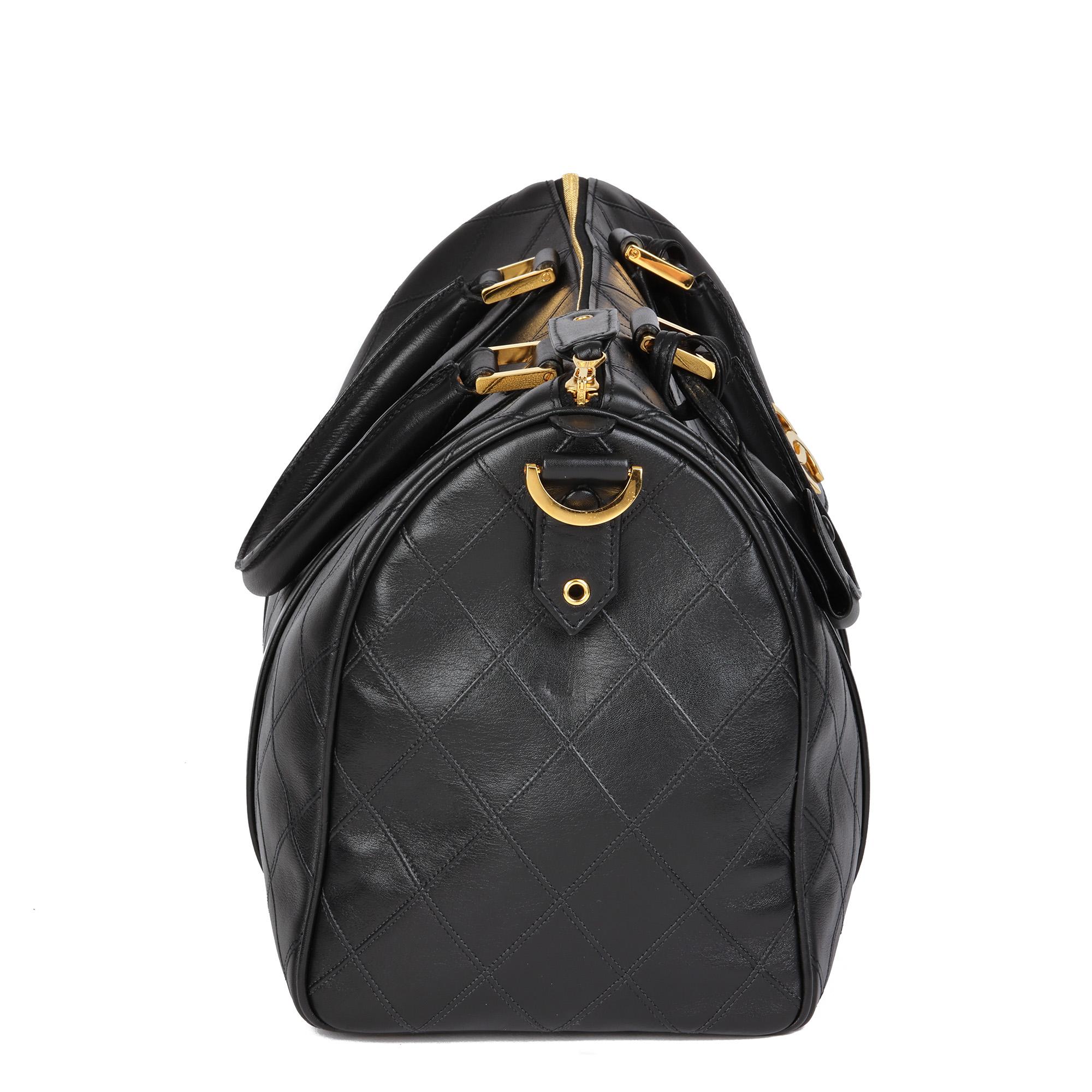 CHANEL Black Quilted Lambskin Vintage Boston 35 In Excellent Condition In Bishop's Stortford, Hertfordshire