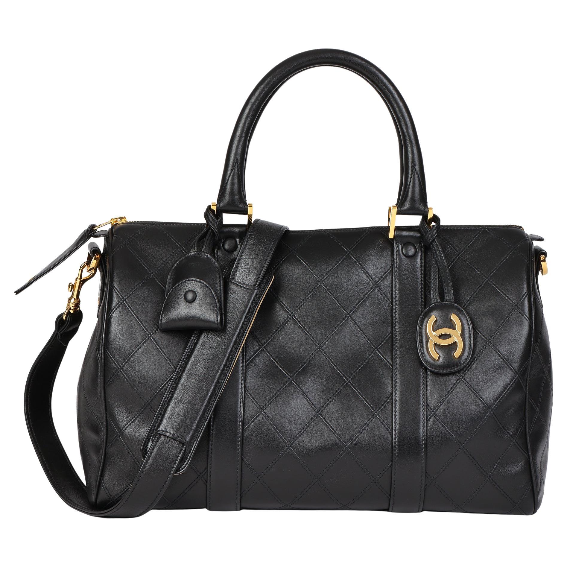 CHANEL Black Quilted Lambskin Vintage Boston 35