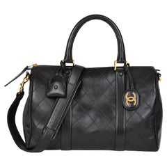 CHANEL Black Quilted Lambskin Retro Boston 35