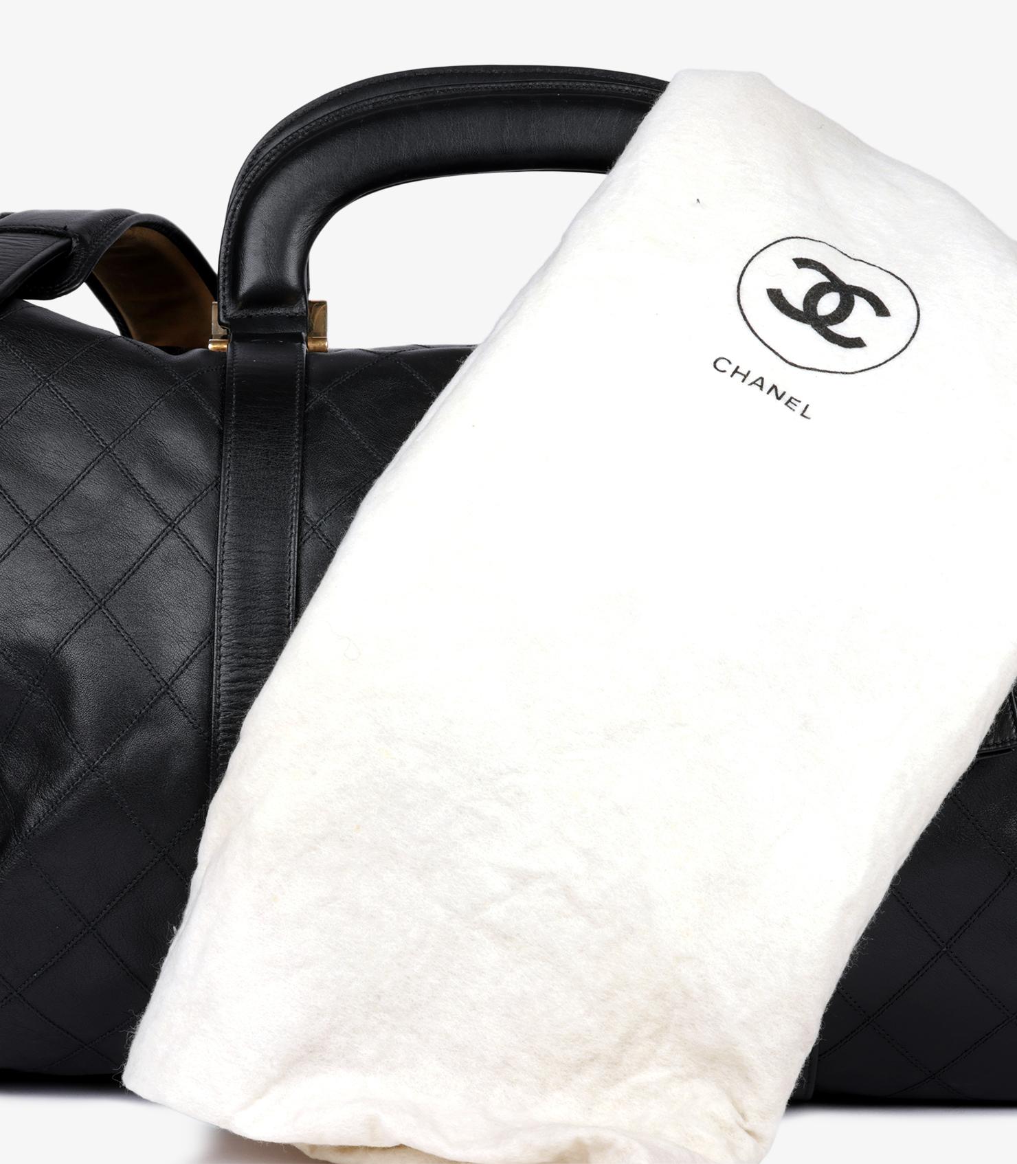 Chanel Black Quilted Lambskin Vintage Boston Travel Bag 50cm 6